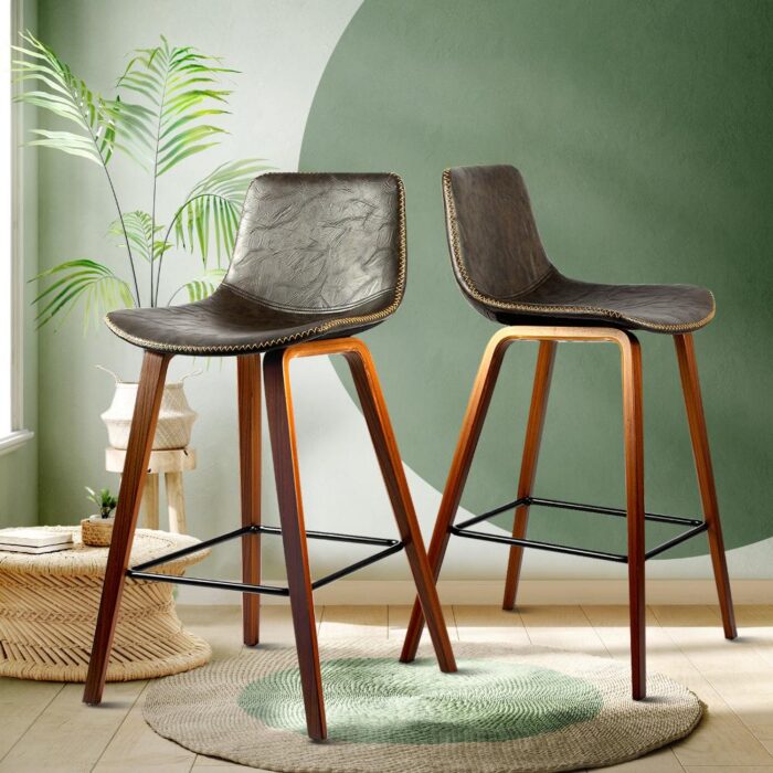 Oikiture 2x Wooden Bar Stools Vintage Chair Kitchen Dining Chairs Retro Coffee - Image 6