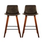 Oikiture 2x Wooden Bar Stools Vintage Chair Kitchen Dining Chairs Retro Coffee