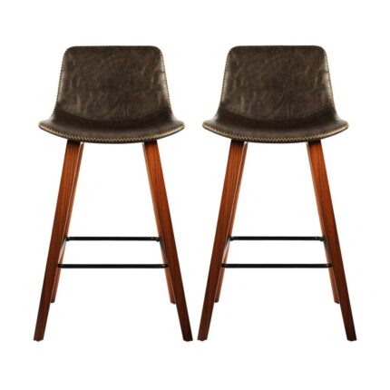 Oikiture 2x Wooden Bar Stools Vintage Chair Kitchen Dining Chairs Retro Coffee