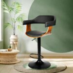 Oikiture Wooden Bar Stools Kitchen Swivel Chairs Bar Stool Leather Black x1 - Image 3