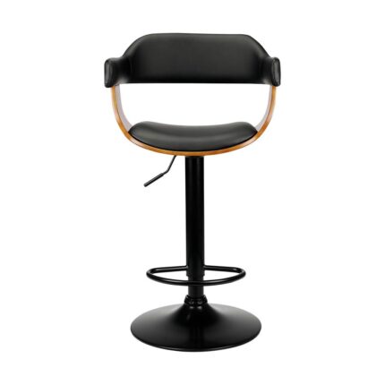Oikiture Wooden Bar Stools Kitchen Swivel Chairs Bar Stool Leather Black x1