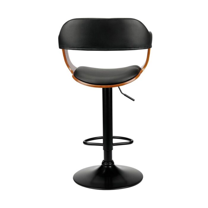 Oikiture Wooden Bar Stools Kitchen Swivel Chairs Bar Stool Leather Black x1 - Image 2