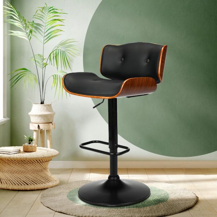 Oikiture Bar Stools  Swivel Chair Kitchen Gas Lift Wooden Chairs Leather x1 - Image 2