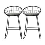 Oikiture 2x Bar Stools Metal Bar Stool Kitchen Chairs Grey Fabric Metallic Black
