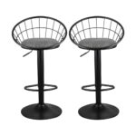 Oikiture 2x Bar Stools Gas Lift Metal Bar Stool Kitchen Chairs Grey Fabric Black