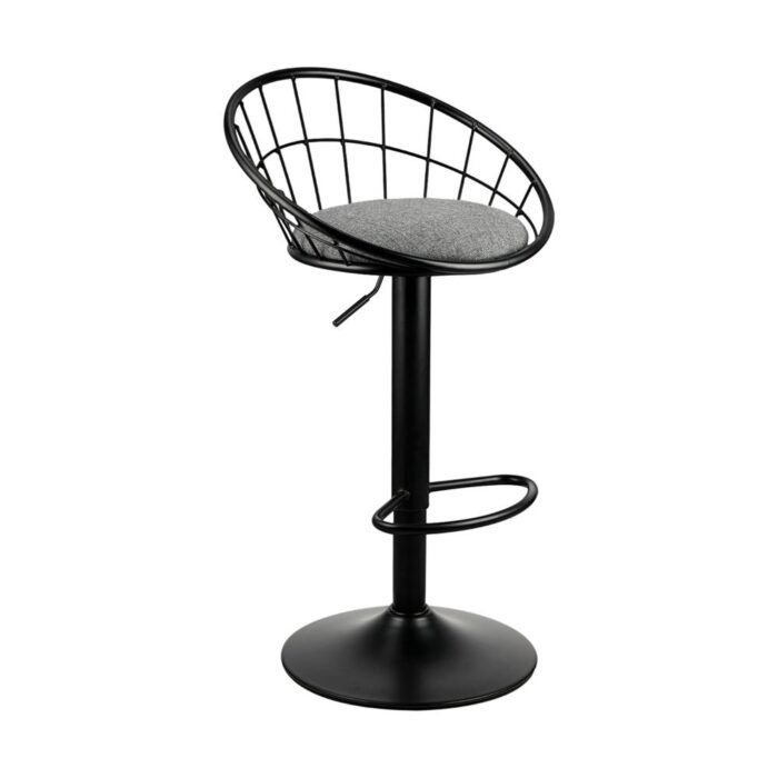 Oikiture 2x Bar Stools Gas Lift Metal Bar Stool Kitchen Chairs Grey Fabric Black - Image 4