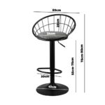 Oikiture 2x Bar Stools Gas Lift Metal Bar Stool Kitchen Chairs Grey Fabric Black - Image 3