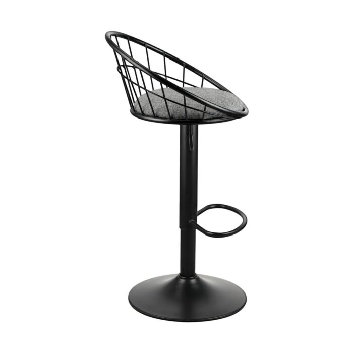 Oikiture 2x Bar Stools Gas Lift Metal Bar Stool Kitchen Chairs Grey Fabric Black - Image 5