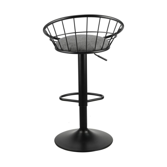 Oikiture 2x Bar Stools Gas Lift Metal Bar Stool Kitchen Chairs Grey Fabric Black - Image 2