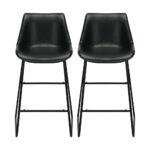 Oikiture Bar Stools Metal Bar Stool Kitchen Dining Chairs PU Leather Black x2
