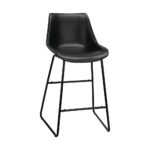 Oikiture Bar Stools Metal Bar Stool Kitchen Dining Chairs PU Leather Black x2 - Image 2