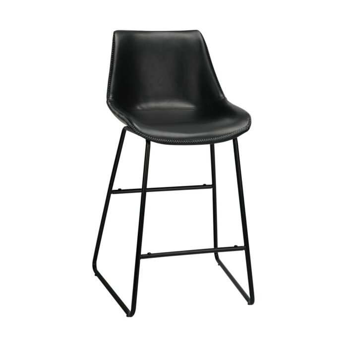 Oikiture Bar Stools Metal Bar Stool Kitchen Dining Chairs PU Leather Black x2 - Image 2