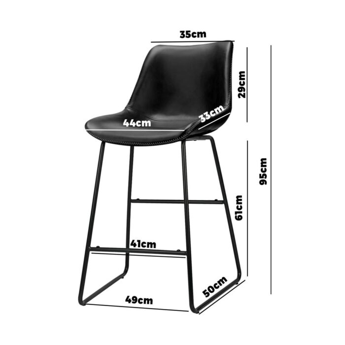 Oikiture Bar Stools Metal Bar Stool Kitchen Dining Chairs PU Leather Black x2 - Image 6