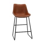 Oikiture Bar Stools Metal Bar Stool Kitchen Dining Chairs PU Leather Brown x2 - Image 2