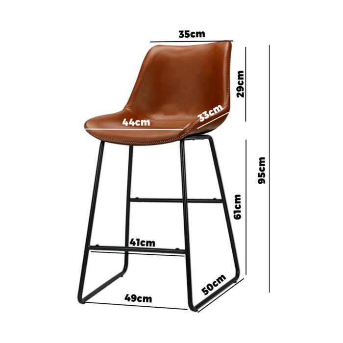 Oikiture Bar Stools Metal Bar Stool Kitchen Dining Chairs PU Leather Brown x2 - Image 6