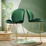 Oikiture Bar Stools Kitchen Stool Chairs Barstool Dining Chair Velvet Metal x2 - Image 3