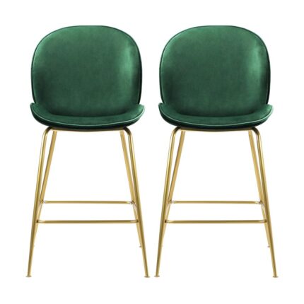 Oikiture Bar Stools Kitchen Stool Chairs Barstool Dining Chair Velvet Metal x2