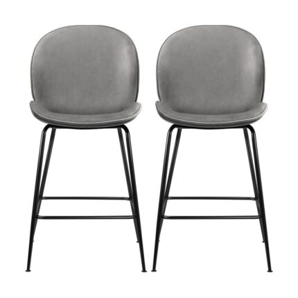 Oikiture Bar Stools Kitchen Stool Chairs Barstool Dining Chair Velvet Metal Grey