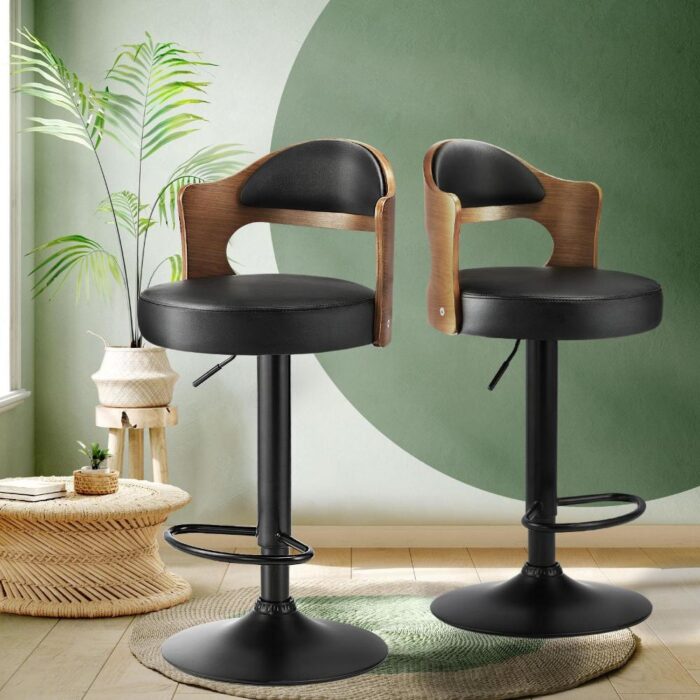 Oikiture Bar Stools Swivel Gas Lift Metal Leather x2 - Image 2