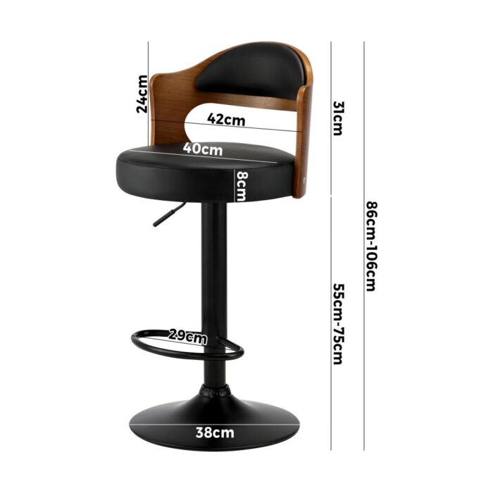 Oikiture Bar Stools Swivel Gas Lift Metal Leather x2 - Image 3
