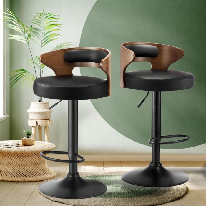 Oikiture 2x Bar Stools with Gas Lift Swivel Black - Image 5