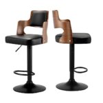 Oikiture Wooden Bar Stools Kitchen Gas Lift Barstool Swivel Chairs Leather x2