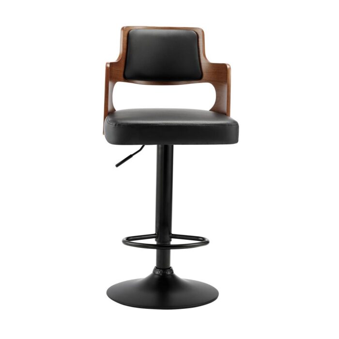 Oikiture Wooden Bar Stools Kitchen Gas Lift Barstool Swivel Chairs Leather x2 - Image 5