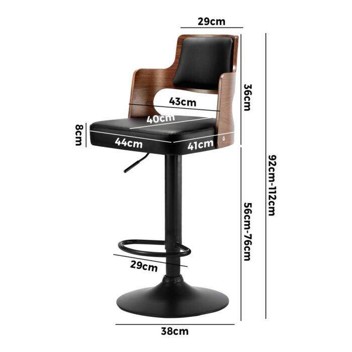 Oikiture Wooden Bar Stools Kitchen Gas Lift Barstool Swivel Chairs Leather x2 - Image 4