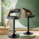 Oikiture 2x Kitchen Bar Stools Gas Lift Wooden Stool Metal Chairs Swivel Black - Image 5