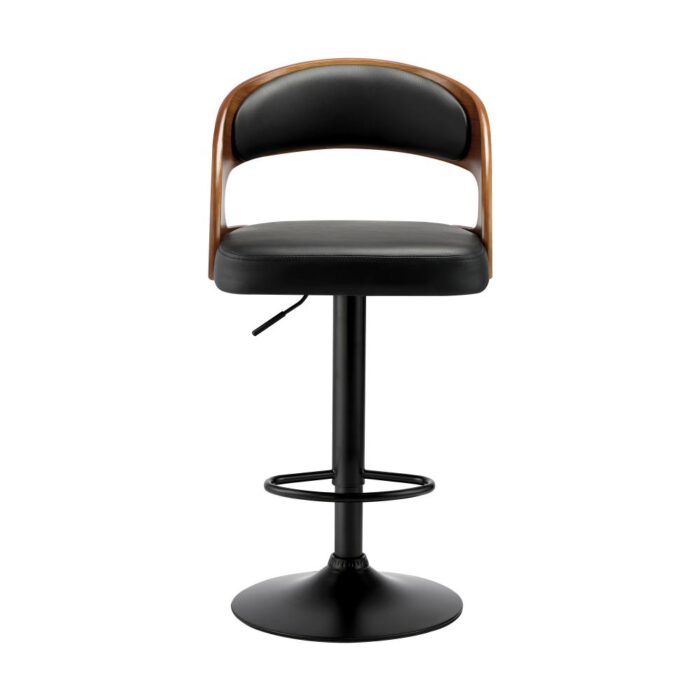 Oikiture 2x Kitchen Bar Stools Gas Lift Wooden Stool Metal Chairs Swivel Black - Image 2