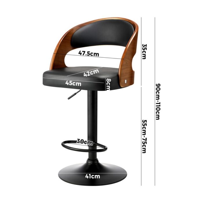 Oikiture 2x Kitchen Bar Stools Gas Lift Wooden Stool Metal Chairs Swivel Black - Image 6