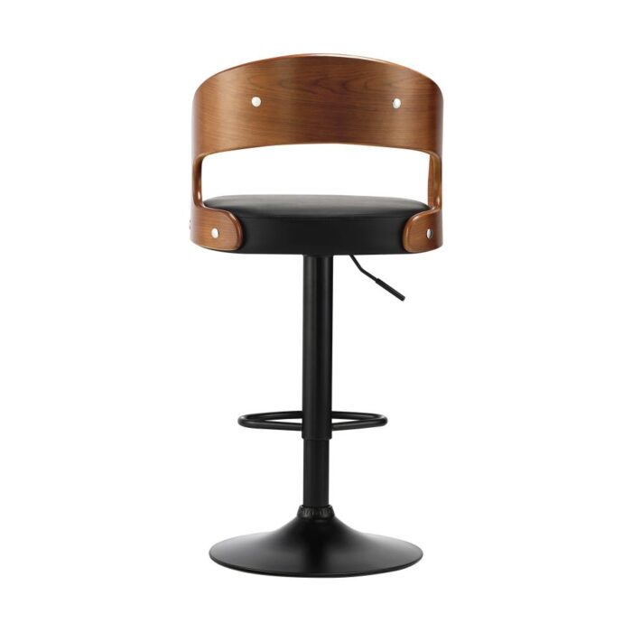 Oikiture 2x Kitchen Bar Stools Gas Lift Wooden Stool Metal Chairs Swivel Black - Image 4