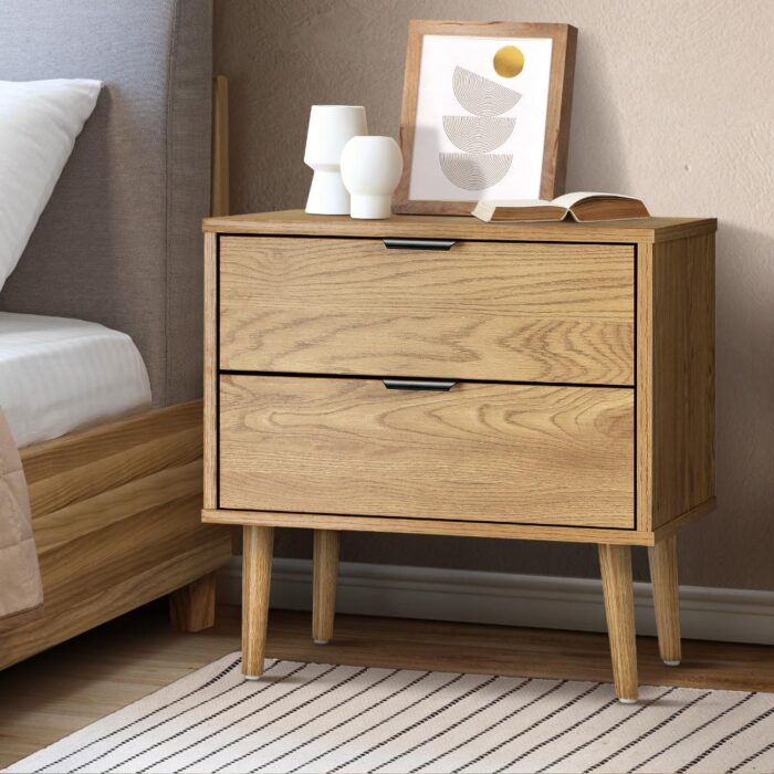 Oikiture Bedside Tables Side Table 2 Drawers Bedroom Furniture Storage Cabinet - Image 3