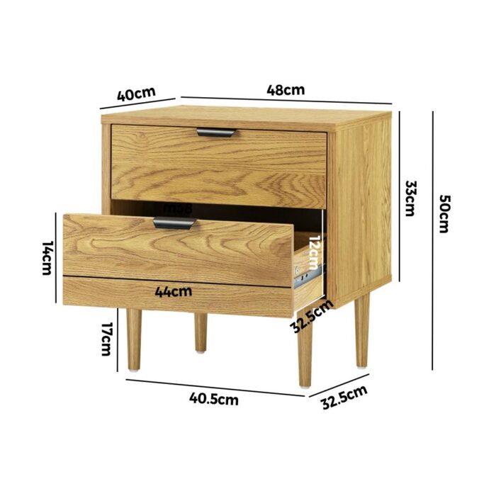 Oikiture Bedside Tables Side Table 2 Drawers Bedroom Furniture Storage Cabinet - Image 6