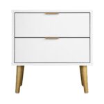 Oikiture Bedside Tables 2 Drawers Side Table Nightstand Storage Cabinet White