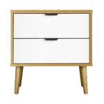 Oikiture Bedside Tables 2 Drawers Side Table Nightstand Storage Cabinet Wood and White