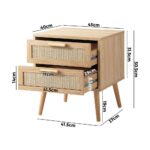 Oikiture Bedside Table 2 Drawers Rattan Bedroom Storage Cabinet Furniture Wood - Image 6
