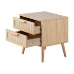 Oikiture Bedside Table 2 Drawers Rattan Bedroom Storage Cabinet Furniture Wood - Image 4