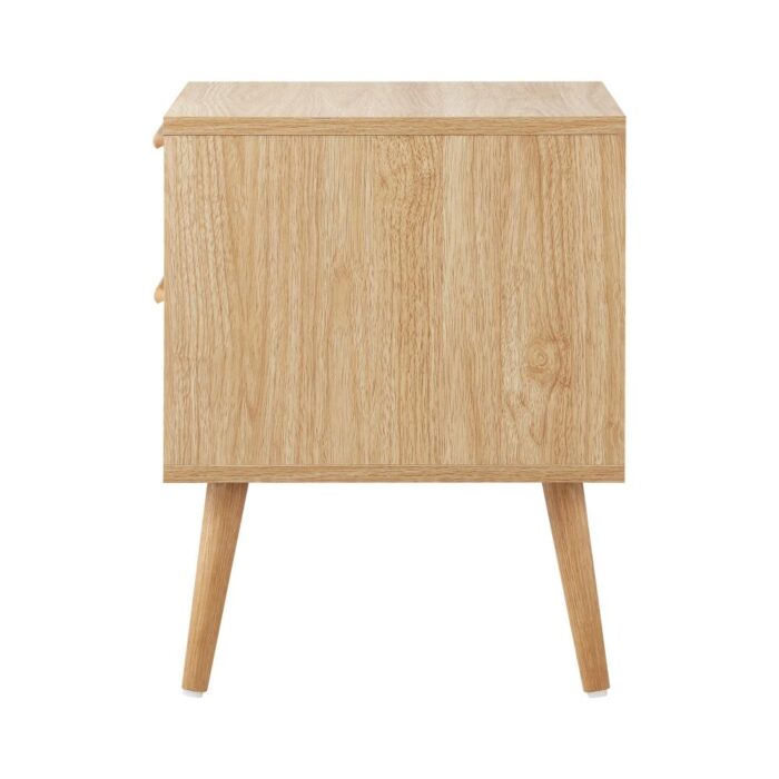 Oikiture Bedside Table 2 Drawers Rattan Bedroom Storage Cabinet Furniture Wood - Image 3