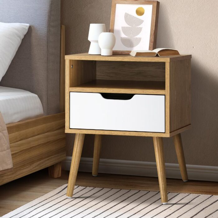 Oikiture Bedside Table Handle-Free Open Shelf Wooden&White - Image 5