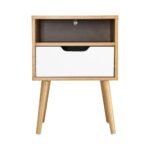 Oikiture Bedside Table Handle-Free Open Shelf Wooden&White