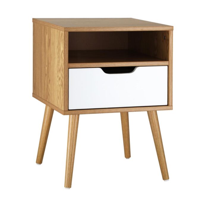 Oikiture Bedside Table Handle-Free Open Shelf Wooden&White - Image 3