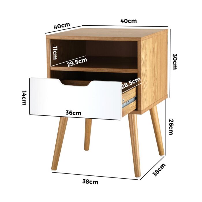 Oikiture Bedside Table Handle-Free Open Shelf Wooden&White - Image 4