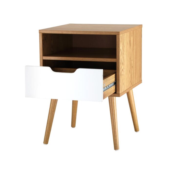 Oikiture Bedside Table Handle-Free Open Shelf Wooden&White - Image 6