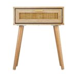 Oikiture Bedside Table Wooden Rattan Furniture