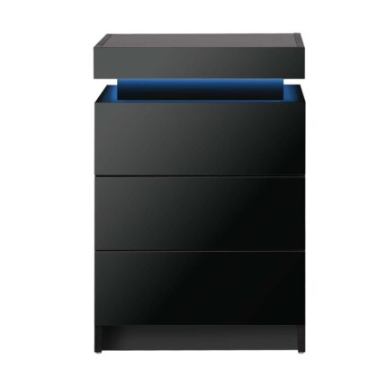 Oikiture Bedside Table RGB LED 3 Drawers Black