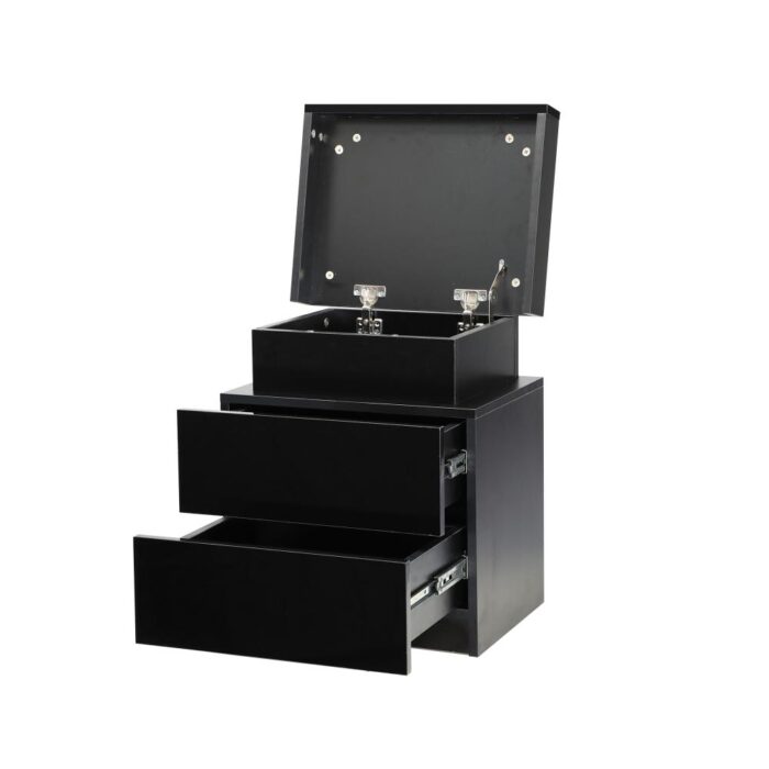 Oikiture Bedside Table RGB LED 2 Drawers Black - Image 3