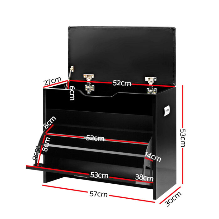 Artiss Shoe Cabinet Bench Shoes Storage Rack Organiser Shelf Black 15 Pairs - Image 2