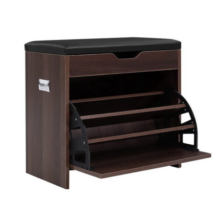 Artiss Luxury Shoe Cabinet Bench Stylish Organizer for 15 Pairs (Walnut)