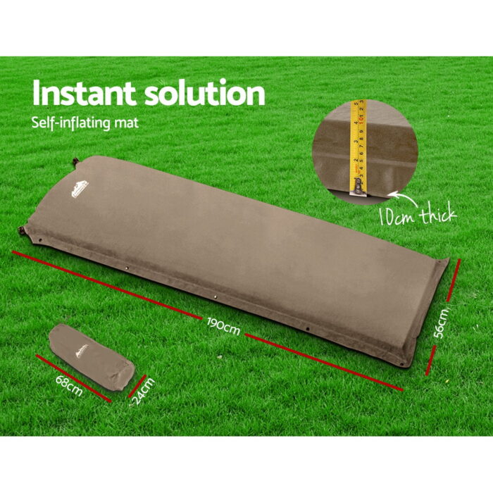 Weisshorn Self Inflating Mattress Camping Sleeping Mat Air Bed Single Coffee - Image 4
